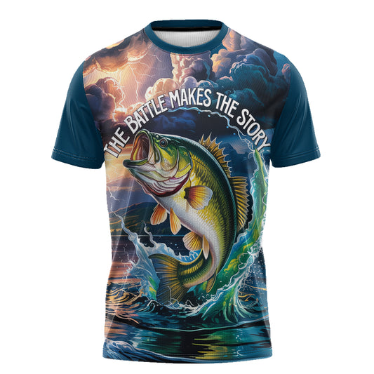 "The Battle Makes the Story." Largemouth Bass Fishing T-Shirt