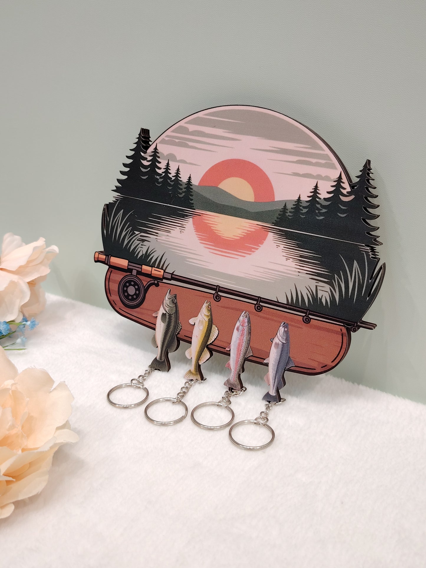 Rustic Wooden Key Holder – (Bass, Walleye, Trout, Catfish)