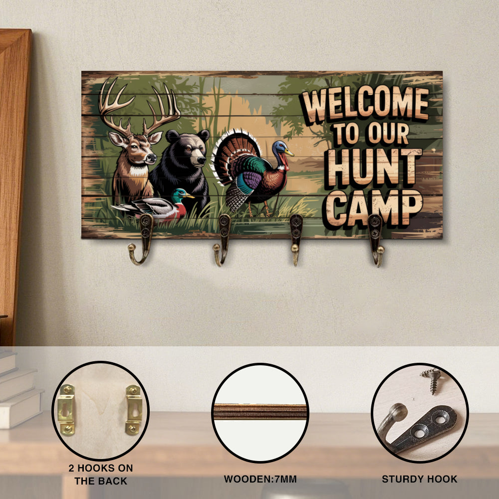 Vintage Hunting Key Holder – Welcome to Our Hunt Camp | Rustic Wall Organizer